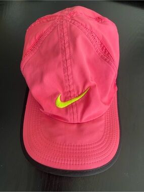 Nike featherlight dri-fit Pink Cap with Neon Yellow Swoosh